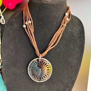 Silpada Brown Suede Multi-Strand Necklace with Brown Pen Shell pendant